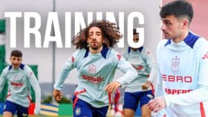 Watch Pedri And Marc Cucurella in Intense Spain Training 🔥