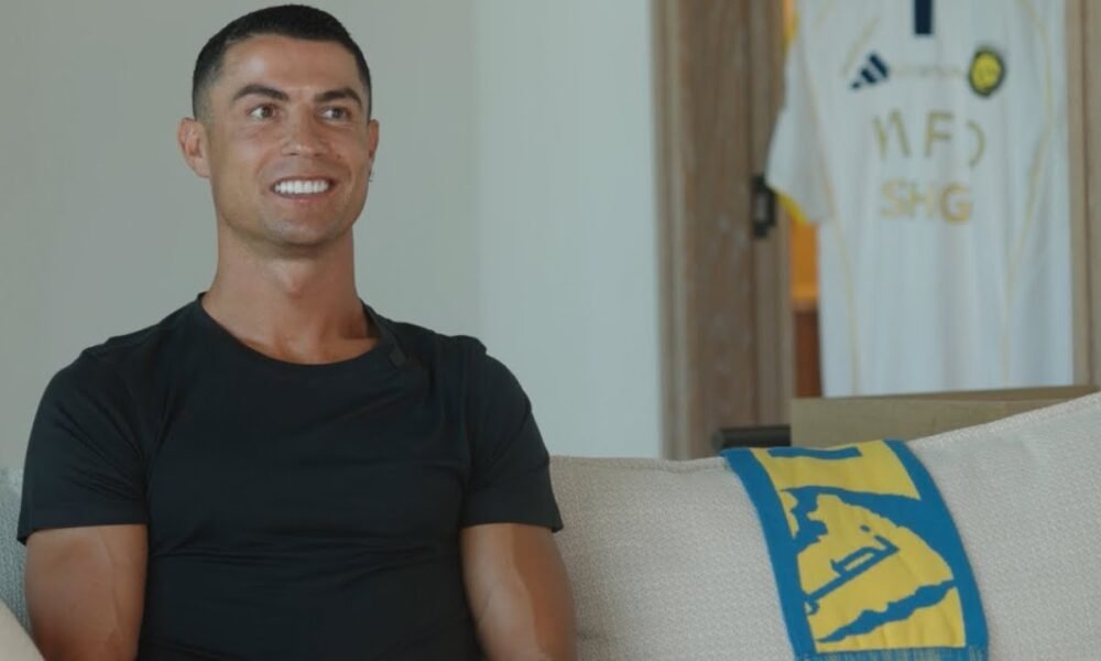 Cristiano Ronaldo speaking directly to camera in a personal video about his Al Nassr contract extension